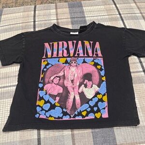 Zara NIRVANA Kids Black Tee with Pink and Blue Graphic- Youth size 6/7